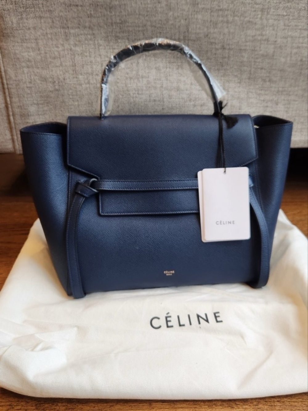 Celine mini belt bag navy blue leather gold hardware. Authentic